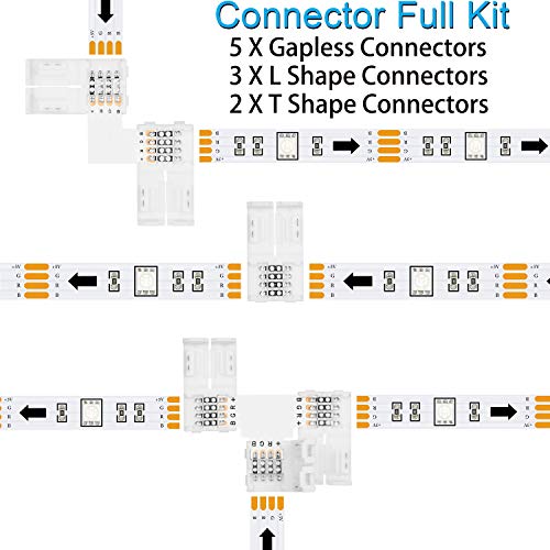 Led Strip Connector Diy Kit 4 Pin 10mm Gapless Solderless Adapter Extension For Smd 5050 Rgb Led Light Strip 5x Gapless Connectors 3x L Connectors 2x T Connectors Pricepulse