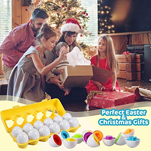 Comken Matching Eggs Toys for Toddlers - Color & Shape Recognition Skill Sorter Educational Toy for 1 2 3 Years Old Kids - Fine Motor Skill Montessori Toys Easter Egg Gifts for Kids (12 Eggs )