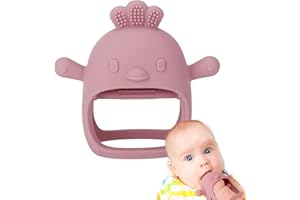 Socub Silicone Baby Teether Toy for Infants 3+ Months, BPA Free Anti-Drop Silicone Mitten Teething Toy for Soothing Sore Gums, Baby Chew Toys for Sucking Needs, Dark Pink