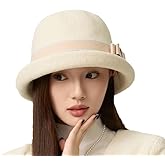 Women Vintage Felt Cloche Hats Winter Fall Solid Fedora Bucket Caps Elegant Bowler Hat Bowknot