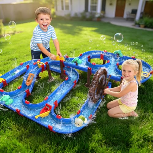 TERRAMUS 2-Tier Water Table Toys with Watermill for Kids, Upgraded Large 115PCS Water Park Playset, Summer Toys DIY Waterways for Backyard Beach Pool Lawn,Outdoor Toy for 3-5 4-8, Gifts for Boys Girls