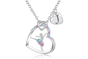 BAOWING Ballerina Necklaces Gifts for Girls Ballet Dancer Necklaces for Teens Little Girls Heart Initial Rainbow Dance Necklace Jewelry Gifts for Girls Women