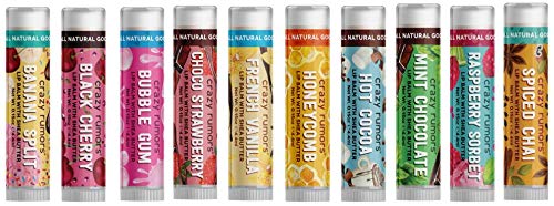 Crazy Rumors 'Flavourites Mix' 10 Pack 4g Soothing Lip Balm Stick Set for Dry Lips, 100% Natural