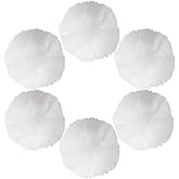 Mozeat Lens 6 Pcs Faux Fur Pom Pom Fluffy Pom Pom Balls, White Pom Poms Round Fluffy Pompoms for Crafts with Tiny Cord for Hat Shoes Garment Hair Pins Earrings Necklace Charm Wedding Accessories