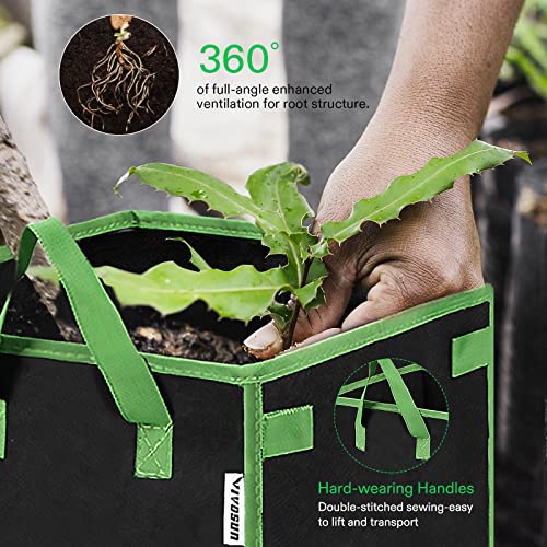 VIVOSUN 5 Pack 5 Gallon Square Grow Bags, Thick Nonwoven Cubic Fabric