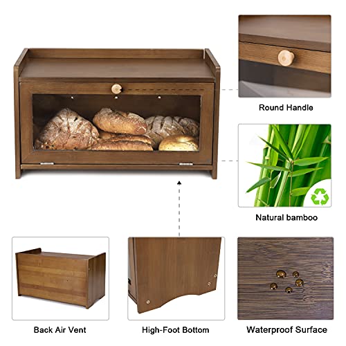ErgoDesign Bamboo Bread Box with Raised Edge, Small Bread Boxes for