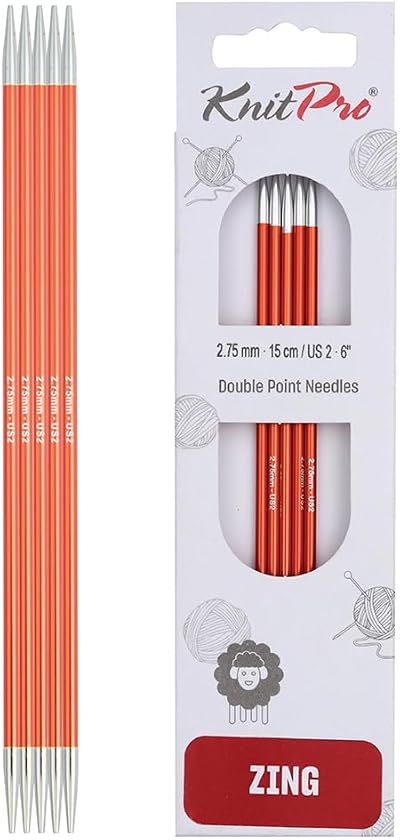 KnitPro Zing Double Pointed Needles 6" 2.75mm – Aluminium, Laser-Printed Sizes