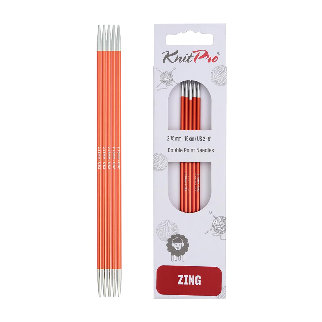 KnitPro Zing Double Pointed Needles 6" (15cm) | 2.75mm