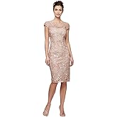 Alex Evenings Womens Short Knee Length Floral Embroidered Cocktail Sheath, Wedding Guest Dress, (Petite and Regular Sizes)