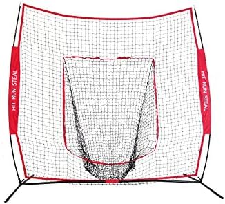 Sport Nets Baseball / Softball Hitting Net - 7 x 7 Practice Large Mouth Net with Bow Frame (Red)