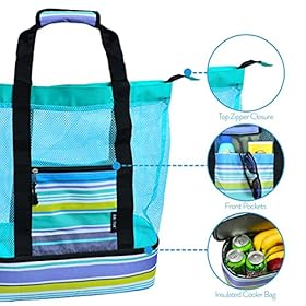 Raytix Beach Bag with Lightweight Fold Up 5’x6’Beach Mat & built-in cooler 51G 0qikXL