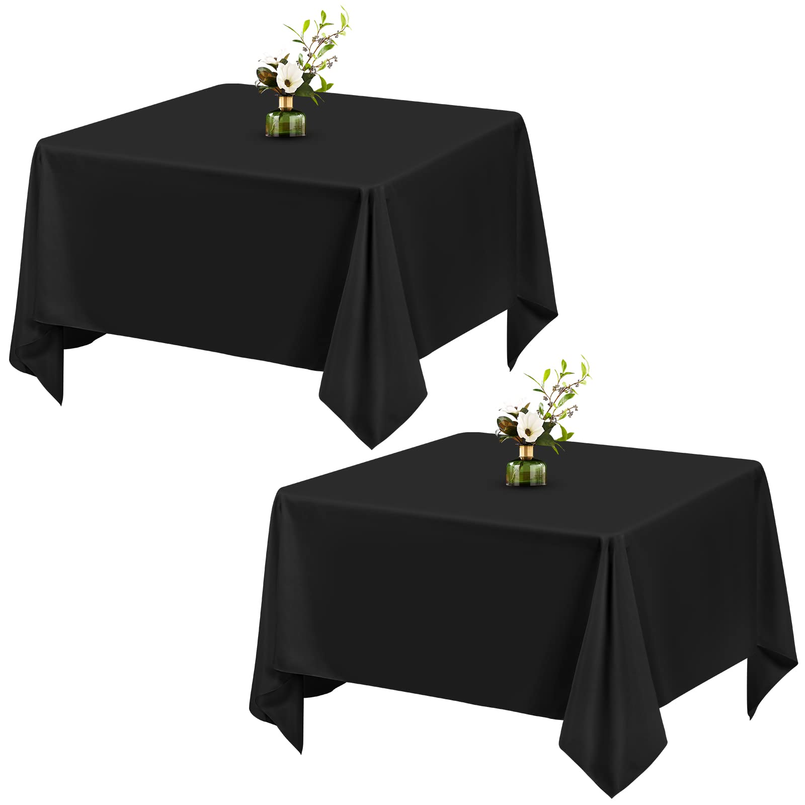 Showgeous 2 Pack Black Square Table Cloth 52×52 Inch Polyester Tablecloth Square Fabric Table Clothes Washable Black Table Covers for Wedding Banquet Restaurant Buffet Parties Camping