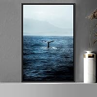 Framed Canvas Wall Art Fish on The Surface Bedroom Dolphin Marine Life Multicolor Nautical Photography - 16x24 inches