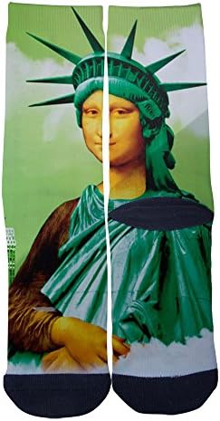 VariClouds Men's Women's Custom Monalisa Statue of Liberty Creative Casual Fashion Crew Socks Black