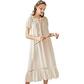 LAPAYA Women's Victorian Cotton Nightgown Lace Trim Vintage Sleepwear Long Sleeve Sleepshirts