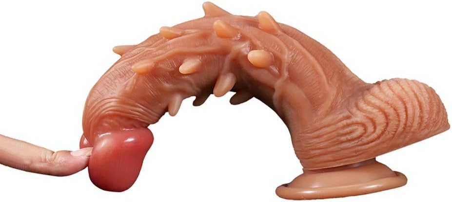 XMdxd 8.66 Inch Super Huge Size Safe Soft Realistic Massage Toys for Women Men D'îD&lő with Suction Good Pleasure Tool - Brown