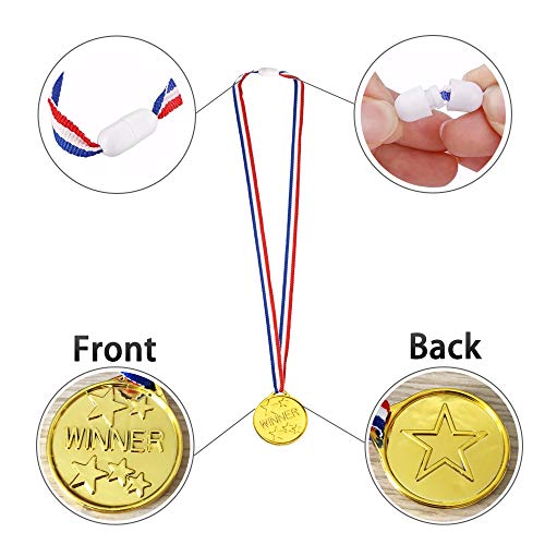LEFUBABY 24 Sets Children's Gold Plastic Award Medals Trophy Set- 12 PCS Trophies & 12 PCS Medals for Kids and Adults Reward Prizes for Sports Events and Parties Celebration in Office School Favors