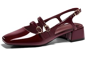 Coutgo Womens Mary Jane Chunky Low Heels Slingback Pumps Closed Square Toe Wedding Dress Shoes