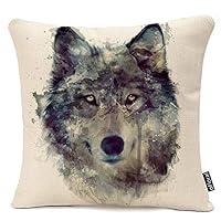 oFloral Nordic Simple Watercolor Painting Wolf Animals Art Throw Pillow Case Cushion Cover Home Office Decorative Square Pillowcase 18 X 18 Inches