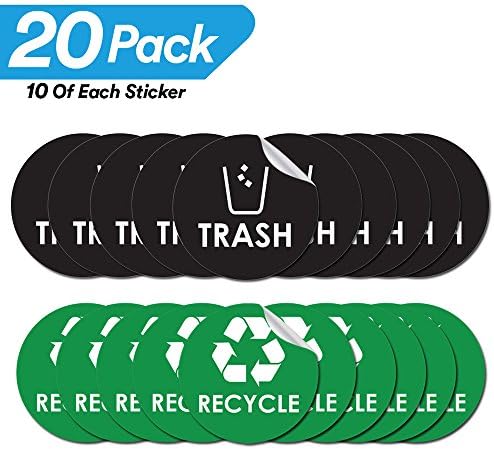 Recycle Trash Bin Logo Sticker - 4" x 4" - 20 PACK - Organize & Coordinate Garbage Waste from Recycling - Great for Metal Aluminum Steel or Plastic Trash Cans - Indoor & Outdoor - Home Kitchen Office