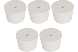 Labasics 9# Single-Hole Rubber Stoppers, 5-Pack White Tapered Lab Seal Stoppers with 6 mm (0.23") Hole, Ideal for Laboratory 
