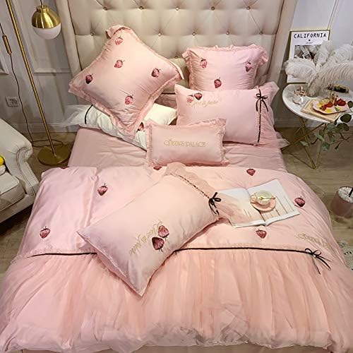 OKMIJN 4 Pcs Comforter Bedding Sets Bed Tencel Pure Satin Silk Bedding Polyester Duvet Cover Bed Sheet Pillowcases Cover Set White/Pink