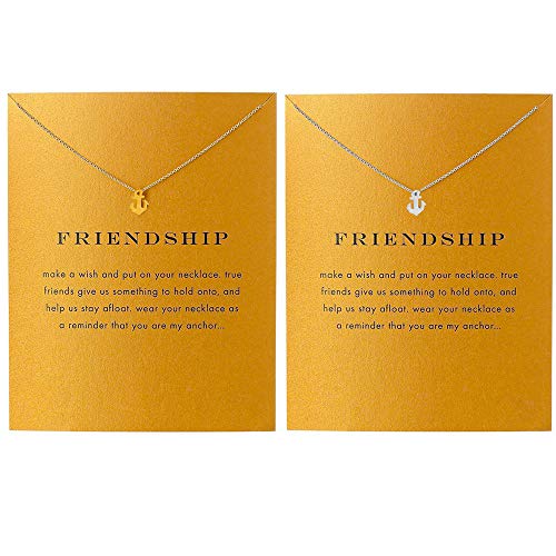 QXFQJT Sun Compass Necklace Best Friend Anchor Horseshoe Deathly Hallow Pendant Chain Necklace with Meaning Cards (2pc-Anchor) - Thumbnail 5