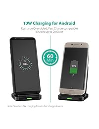 RAVPower   Soporte de carga inalámbrico con 2 bobinas de 7,5 W y certificado Qi compatible con iPhone X, 8 y 8 Plus con HyperAir, 10 W Qi para Galaxy S9, S9 +, Note 8 y todos los dispositivos con Qi