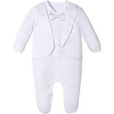 A&J DESIGN Baby Boy Tuxedo Gentleman Footie One-piece Romper with Bow Tie