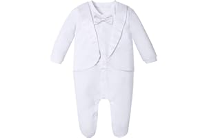 A&J DESIGN Baby Boy Tuxedo Gentleman Footie One-piece Romper with Bow Tie Newborn-9 Months