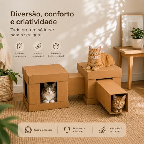 Casa para Gato com Arranhador e Tunel Casinha Desmontável Kartona