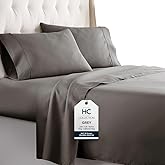 HC COLLECTION Bed Sheets Set King with 2 Pillowcases, Hotel Luxury Platinum 1800 Series Brushed Microfiber Sheet w/Deep Pocket, Ultra Soft Lightweight 4 Pcs Linen Bedding for Hot Sleepers, Gray