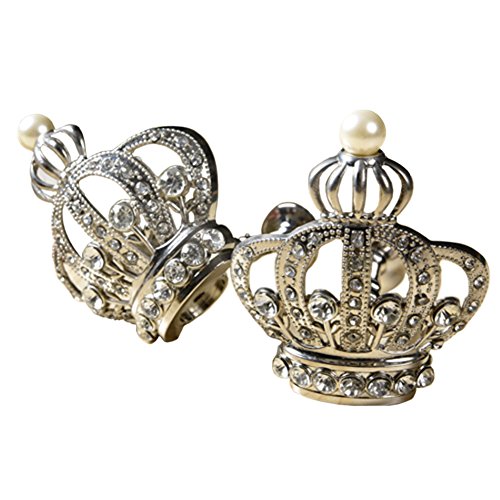 Joyci One Pair Crown Curtain Holdbacks Inlay Crystal Pearl Curtain Tiebacks Unique Drapes holder (Silver) - Thumbnail 6
