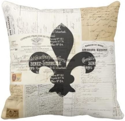 LOVEPreferred 20X20 Inch Fleur de Lis French Ephemera Home Decor Personalized Retro Cotton Linen Throw Pillow Case Decorative