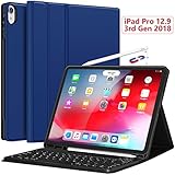 iPad Pro 12.9 Case with Keyboard 2018-3rd Gen [Support Apple Pencil Charging] [with Pencil Holder] Magnetically Detachable Wireless Keyboard for iPad Pro 12.9 2018 (Not for 2017/2015), Blue