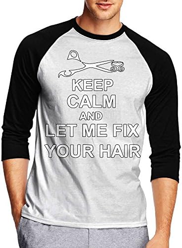 Men Fix Your Hair Keep Calm Casual 3/4 Sleeve Baseball Tshirt Raglan Jersey Shirt M