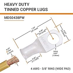 SELTERM 2pcs 4 AWG 3/8" Stud (Wide Pad) Tinned