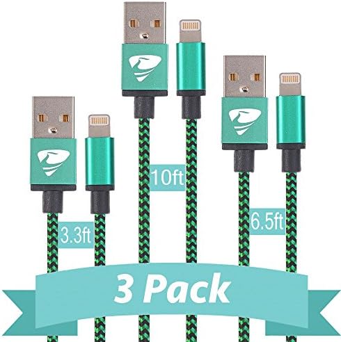 Rephoenix iPhone Charger,3 Pack Nylon Braided Lightning to USB Cable and Charging Cord with Aluminum Connector for iPhone 7/7 Plus/6s/6 Plus/5s/5c/5(Green)