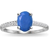 GemStar USA Sterling Silver Simulated Turquoise and White Topaz Oval Crown Ring