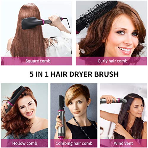 Hair Dryer Brush,ASOGO 5 In 1 Hot Air Brush Multifunctional One Step Hair Styler&Volumizer for Drying&Straightening&Curling&Styling Salon Negative Ion Hair Comb Blow Dryer Brush(Grey 110V US outlet)