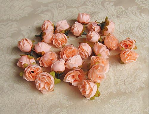 dreammadestudio Peach Artificial Silk Rose Flower Heads for DIY Brooch Headpieces Garland Craft Embellishment Wedding Party Decoration (100PCS)