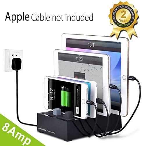Avantree 8A 4-Port Multi USB Charging Station Multiple Charger Devices, Desktop Docking Home Family Organizer with Cable Management for iPhone iPad Tablets Smartphones - PowerHouse Black [2 Year Warranty]