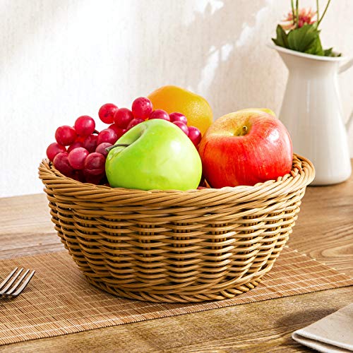 image for Iflower Woven Bread Basket Poly-Wicker Round Stackable Basket Tabletop