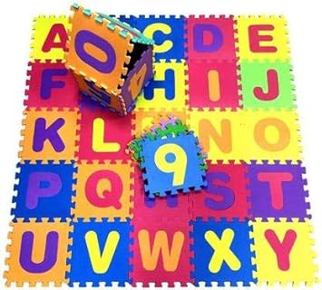 Alphabet Puzzle Mat ABCD + Numbers 0 to 9 Flooring Mat | Set of 36 Tiles (Multicolored)