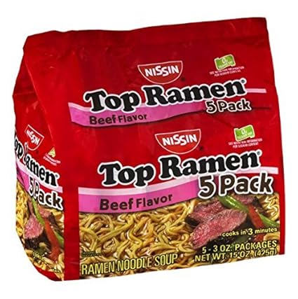 Amazon Com Nissin Top Ramen Beef Flavor Noodle Soup 5 Pack Grocery Gourmet Food