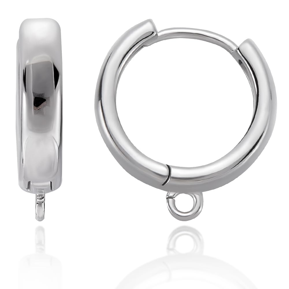 Beebeecraft 1 Box 12Pcs Platinum Plated Huggie Hoop Earring Findings Round Leverback Earwires Silver French Earring Hooks with Loop for DIY Earring Making