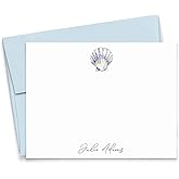Personalized Seashell Stationery Set With Envelopes, FLAT Custom Ocean Themed Note Cards With Name, Under The Sea Notecards For Studying, Shell Note Card For Gift, Your Choice of Colors and Quantity