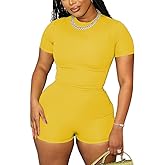 HBQ Women 2 Piece Outfits Causal Crop Tops And Biker Short Bodycon Tracksuits Workout Jogger Sets