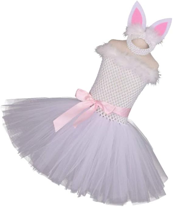 ABOOFAN 2 Pieces Easter Bunny Suits Rabbit Hair Hoop Gauzy Dress Set Tutu Skirt Costume for