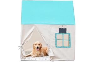 THEYFIRST Dog House Indoor, Dog Tent Bed Extra Large Dog Kennel Pet Teepee for Small Medium Large Dogs Cats, Portable Covered Dog Bed with Cushion Cute Puppy Home, Blue